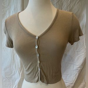 Olivaceous Tan Button Up crop top